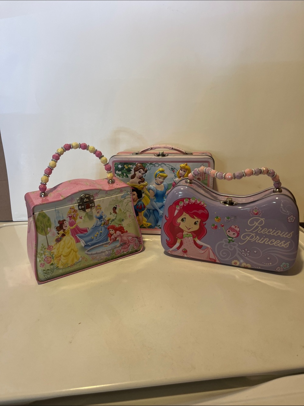 Little Girls Lot of Princess metal keep sake play time metal boxes